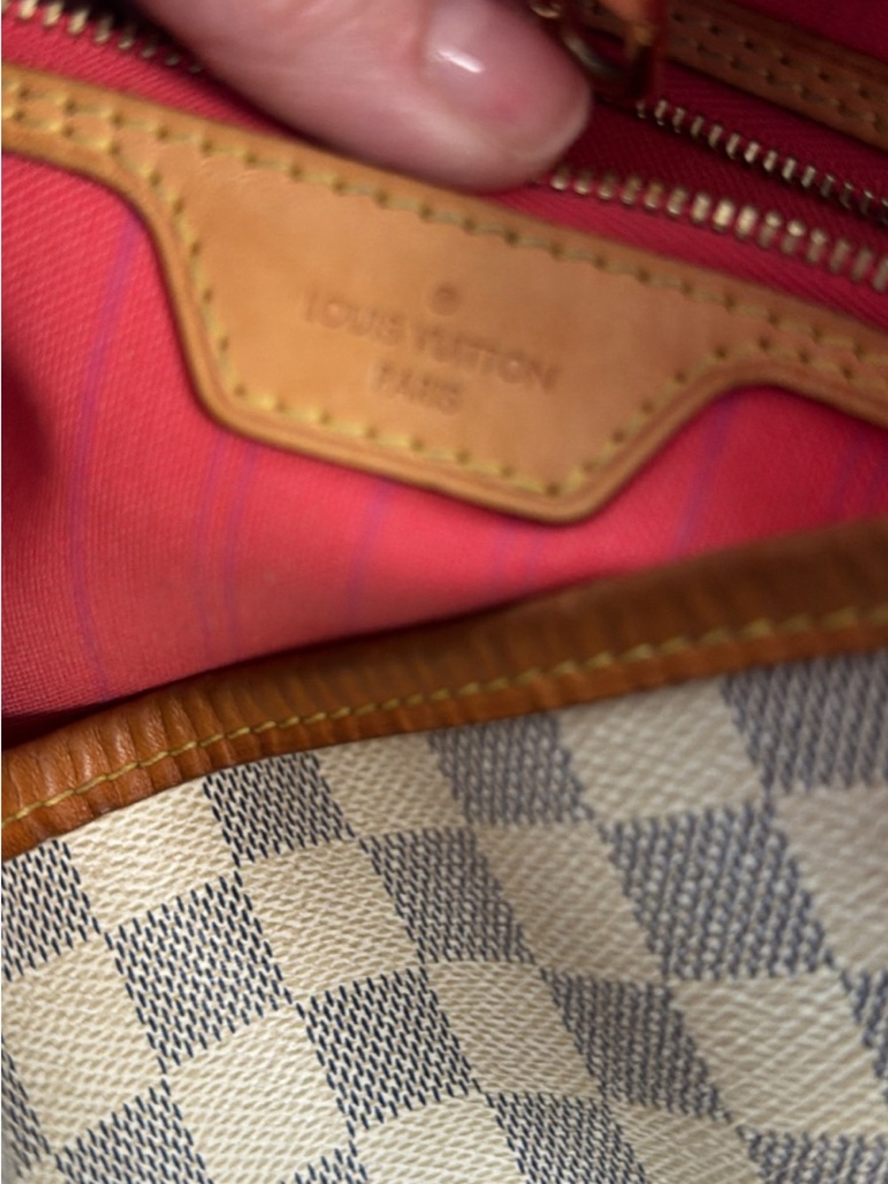 Louis Vuitton Damier Azur Shoulder Bag with Brown Trim and Pink Interior Accent - Picture 4 of 5
